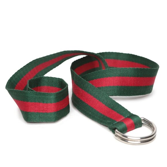 Canvas Cotton Stripe Double D-Ring Belt Green Red Casual Classic Unisex - Picture 4 of 4